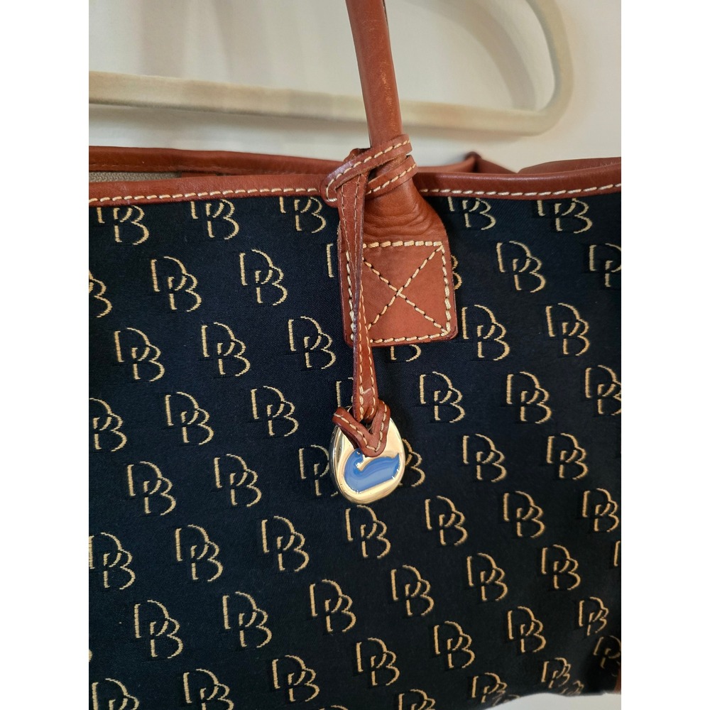 Dooney & Bourke Vintage Monogram Tote Bag Navy Blue Canvas - Picture 3 of 6